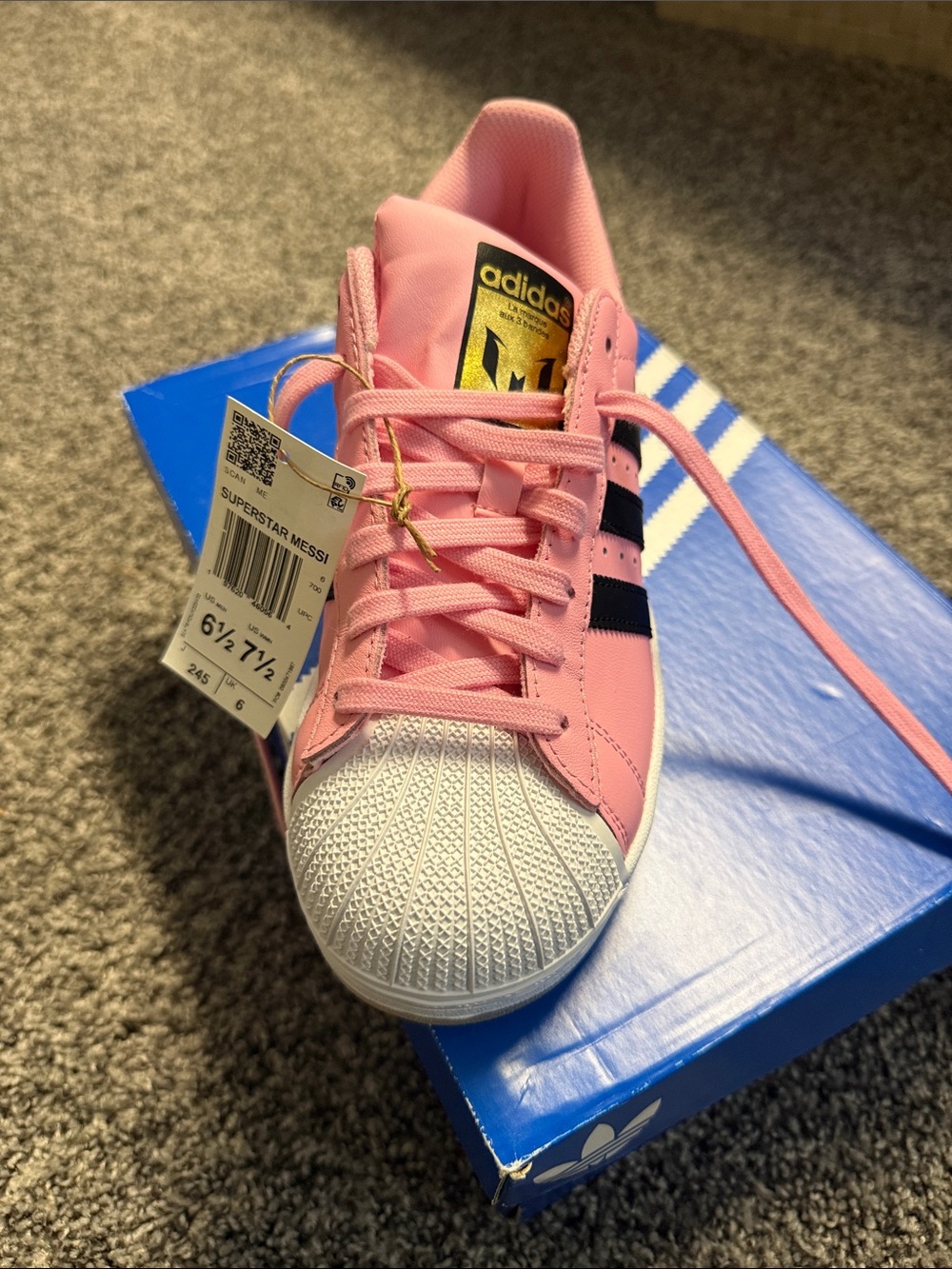 adidas Superstar Messi Pink Sneakers with Black Stripes